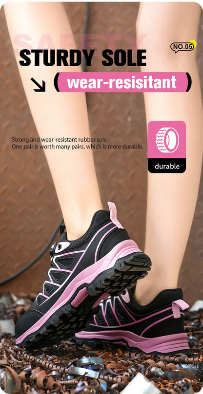 Rotating Button New Safety Shoes Women Anti-smash Anti-puncture Work Shoes Fashion Female Sport Shoes Security Protective Shoes