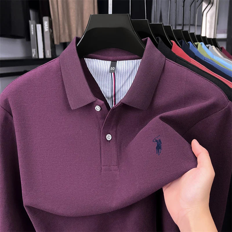 High end brand 100% cotton long sleeve polo shirt fashion luxury pony embroidery business casual comfort new Paul men's T-shirt