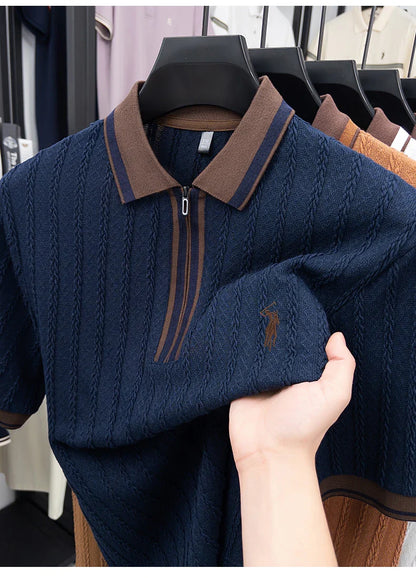 Luxury brand short sleeve T-shirt men's lapel top summer fashion jacquard design golf pony embroidery casual knitted polo shirt