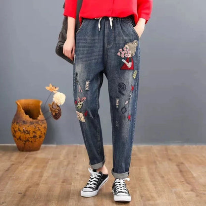 Y2k Embroidery Ankle-Length Baggy Jeans