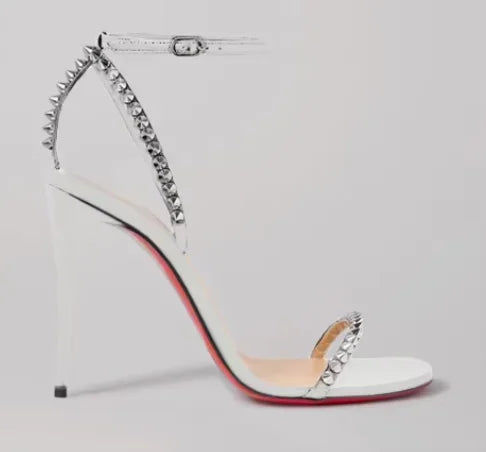 French white rivet strap versatile sexy temperament red sole super high heels open toe sandals fashion sandals round toe