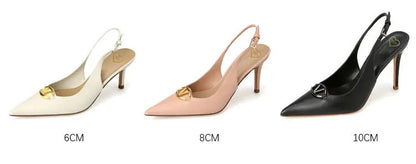 Thin heeled Baotou sandals for women's summer 2026 new style, pointed back strap, metal buckle, versatile high-heeled sandals