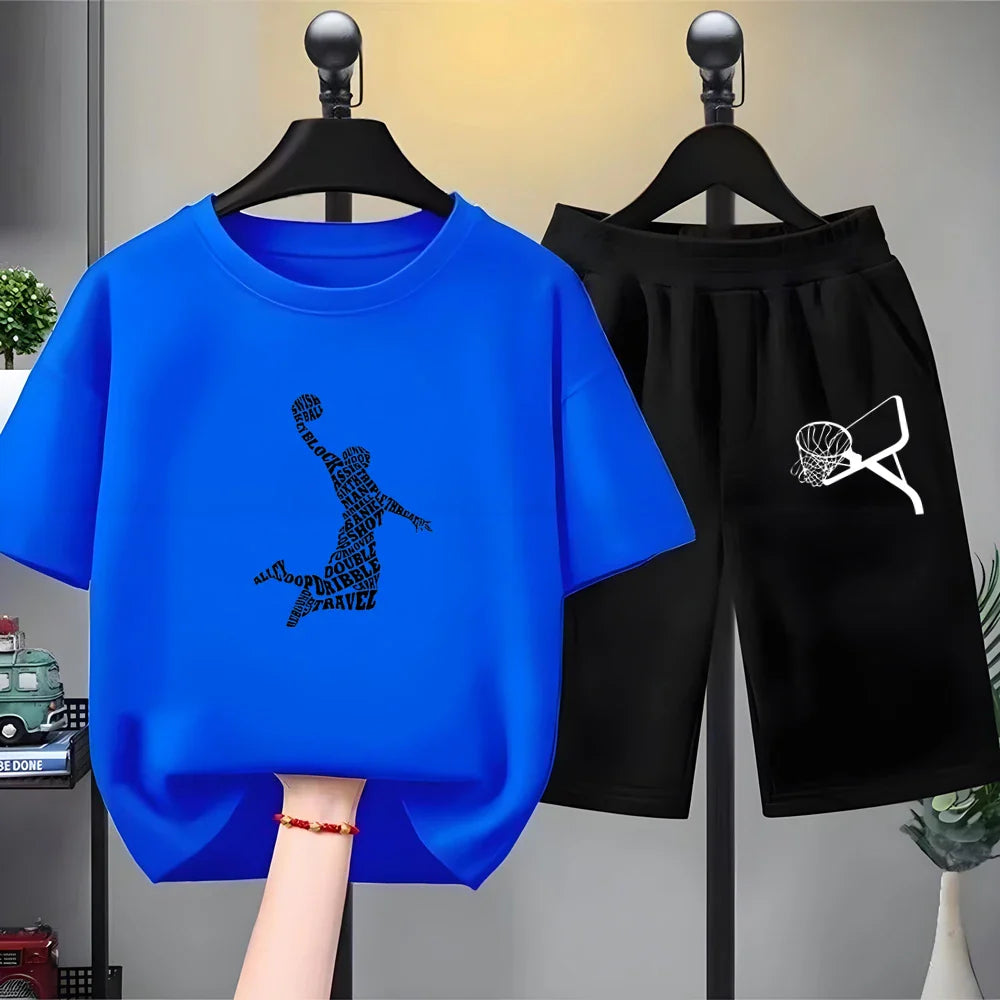 Kids Sets white T-Shirt Basketball shooting cool Boy black Girls red Casual Tops TShirt+Shorts Children's Summer Short Sleeve