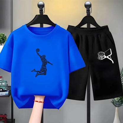 Kids Sets white T-Shirt Basketball shooting cool Boy black Girls red Casual Tops TShirt+Shorts Children's Summer Short Sleeve