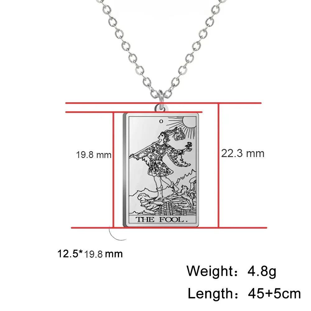 Tarot Cards Necklace Women Stainless Steel Necklace Wealth Amulet Classic Tarot Major Arcana Divination Charm Jewelry