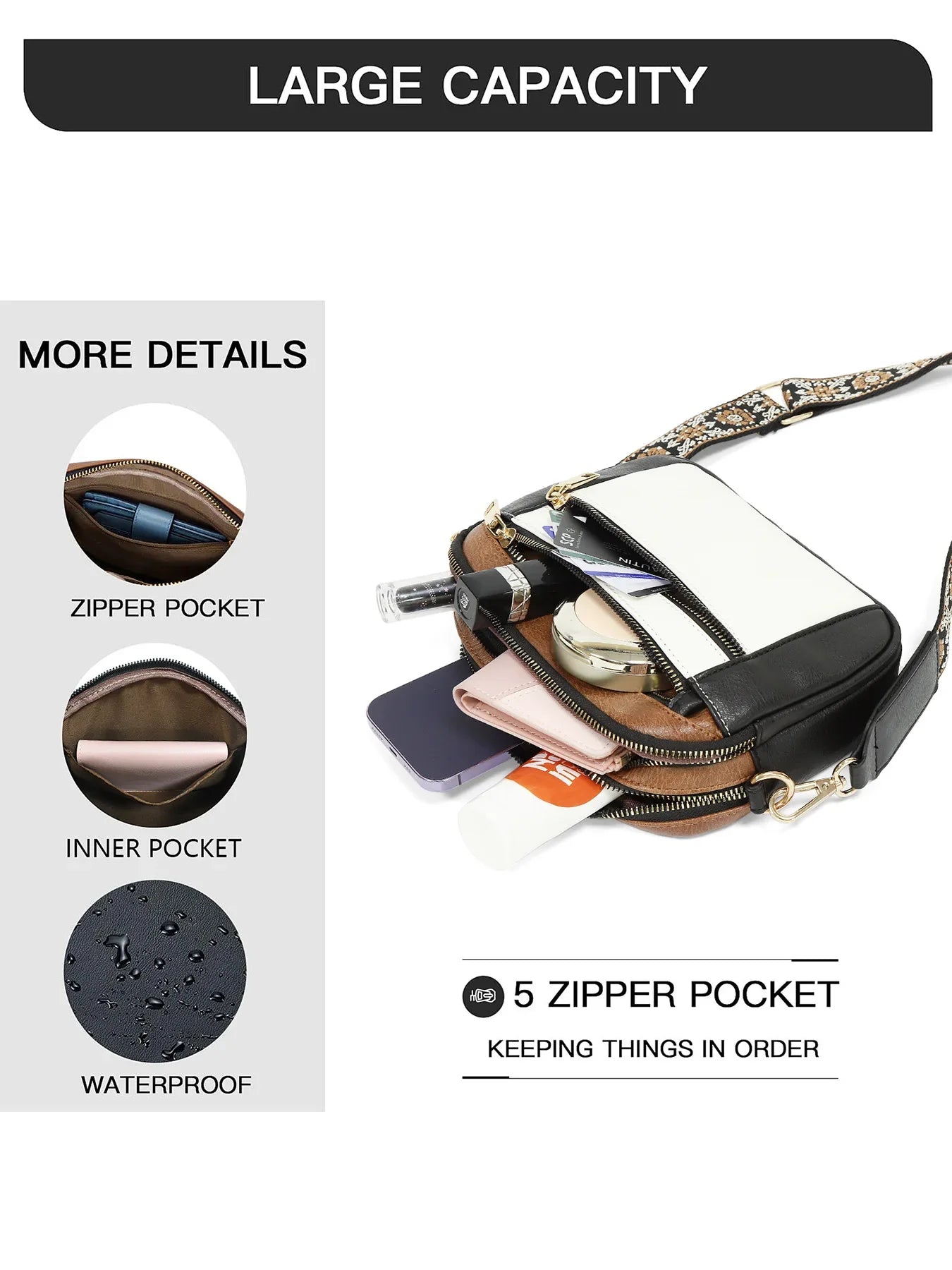 Ladies' Small Square Bag Two-tone Leather Crossbody Bag Large-capacity PU Crossbody Wallet Multi-functional Small Square Bag