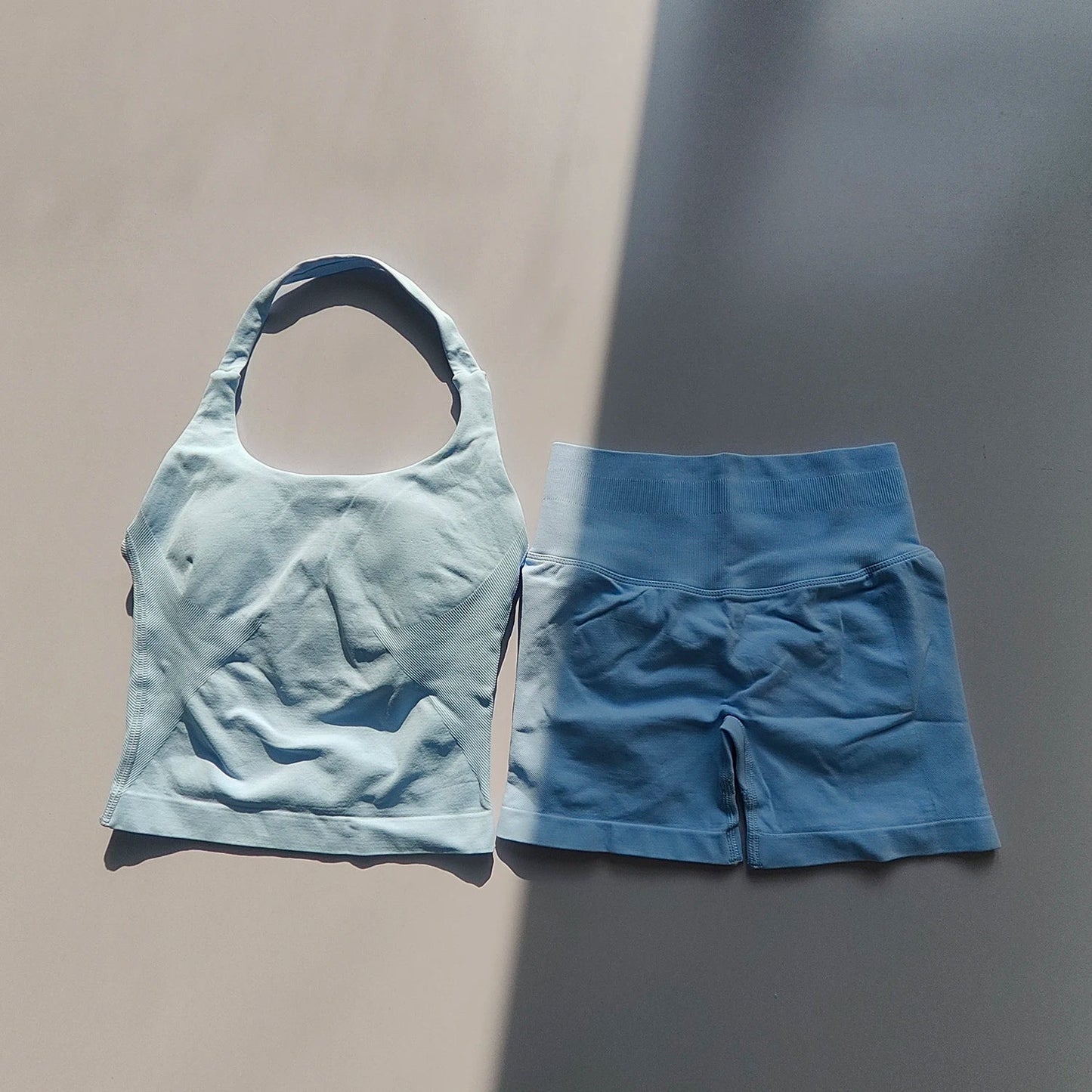 Sexy Halter Neck Beautiful Back High Waist Peach Sports Bras Shorts Suit Pilates Gathering Yoga Vest Training Fitness Bra Sets