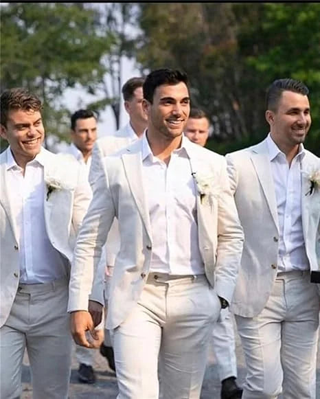Mens Linen Suit for Beach Wedding Slim Fit 2 Piece Wedding Tuxedo for Men Casual Linen Suit Prom Party Suit