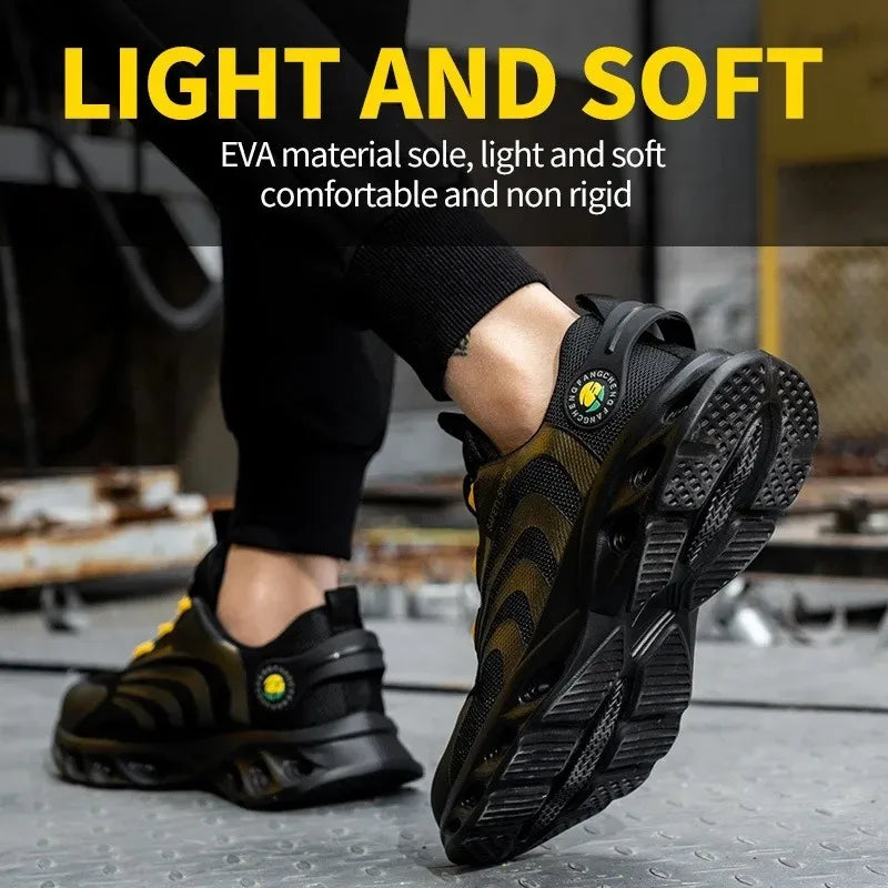 Button Labor Protection Shoes Lightweight Steel Toe Cap Anti Smashing and Anti Puncture Safety Shoes