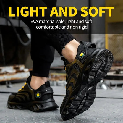 Button Labor Protection Shoes Lightweight Steel Toe Cap Anti Smashing and Anti Puncture Safety Shoes