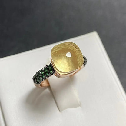 Emerald Ring for Women Green Zircon Inlay Rose Gold & Black Gun Plated 30 Colors Candy Crystal Style Jewelry Birthday Gift