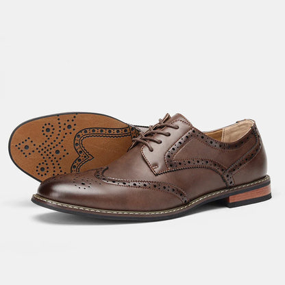 Men's Classic Brogue Dress Shoes – Oxford Wingtip Leather Formal Footwear