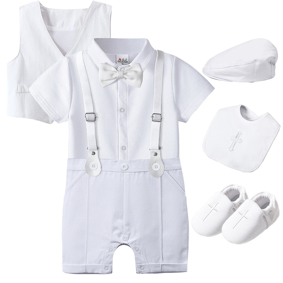 Baby Boys Baptism Outfit Infant Wedding Gentleman Set Christening Formal Birthday Party Suit Suspender Bow Tie Romper