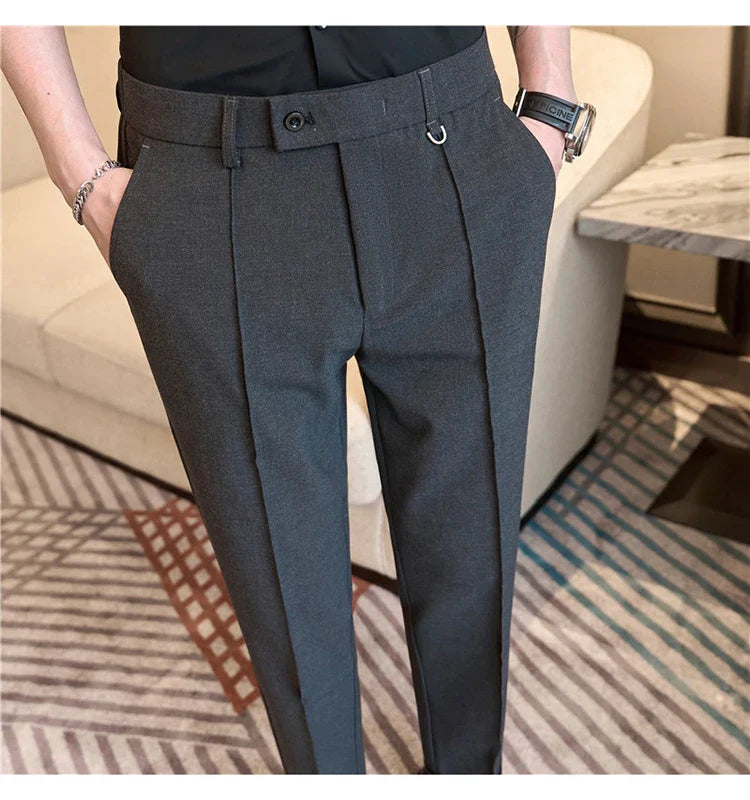 Men's business casual trousers, daily formal work pants, 2024 new high quality, plain color versatile ankle-length trousers.