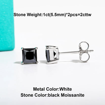 10k Gold Post 4/2/1.2ct Princess Moissanite Women Earrings 10K Gold Post Anti-allergy Stud Earrings For Men Jewelry