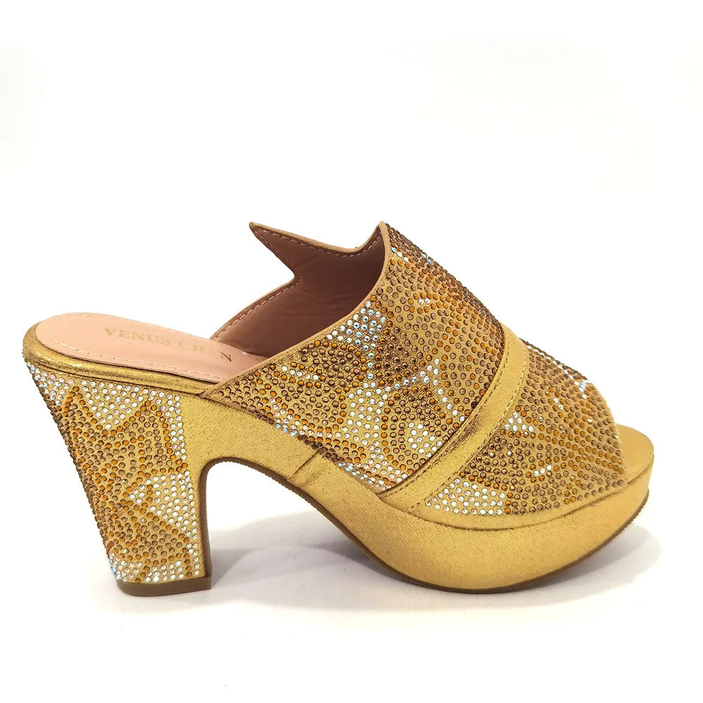 Shoes Open Toe Slingbacks Low (1cm-3cm) Women Pumps for Party Lady Sandals with Heels Italian Shoe with Rhinestone