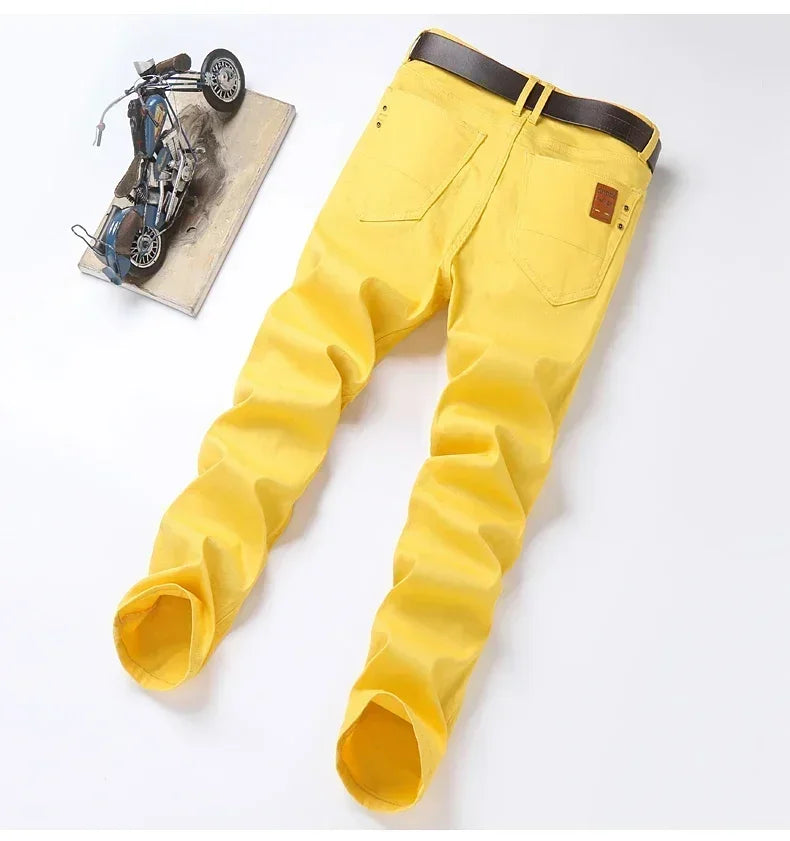 Autumn Jeans Men's New Brand Clothing Fashion Stretch Denim Pants Straight Trousers Male Red Lake Blue Yellow Trousers
