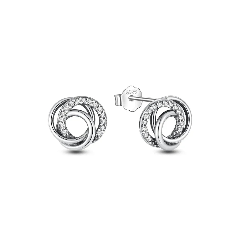 Original 925 Sterling Silver Earrings 2025 Stud Hoop Crystal Earings For Women Rose Gold Crown Heart Infinity Bee Earing Jewelry