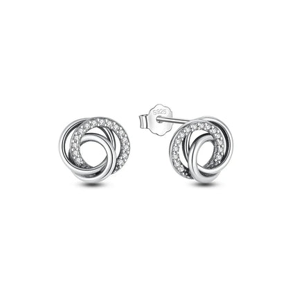 Original 925 Sterling Silver Earrings 2025 Stud Hoop Crystal Earings For Women Rose Gold Crown Heart Infinity Bee Earing Jewelry