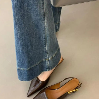 Sexy Pointed Toe Mid Heels Sandals Women Shoes Slingback Summer 2025 Trend Dress Leather Pumps New Elegant Party