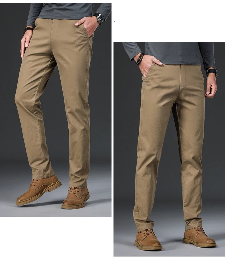 97% Cotton Classic Men's Casual Pants New Soft Cozy Elasticity Straight Business Trousers Fashion Branded Clothing Size 28-38