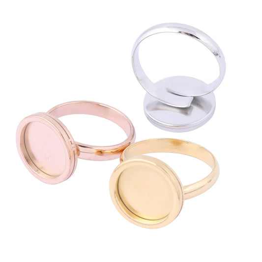 10pcs rose gold plated Fitting 12mm round cabochon ring blanks adjustable stainless steel base setting diy jewelry bezels