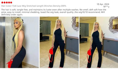 Honey Blonde 613 Straight Remy Hair Wigs 13x4 13x6 HD Transparent Lace Frontal Wigs Pre Plucked Brazilan 200% Density Human Hair