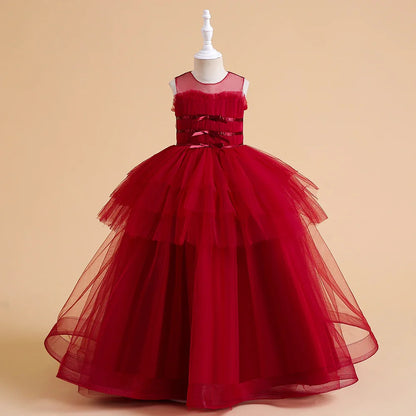 Vestidos de Festa de Daminha Batismo de Verão Meninas Elegante Tule Vestido de Noiva Formatura Menina Laço Princesa Vestido de Aniversário Fantasia de Natal