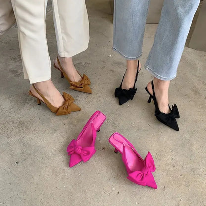 Women Shoes 2024 Spring New Butterfly Knot Women Slingbacks Heels Shoes Sexy Dress Thin Heel Pointed Toe Ladies High Heels Women