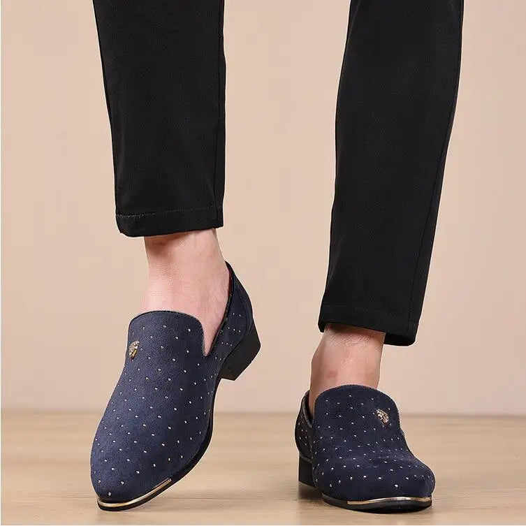 Men's Suede Leather Casual Shoes Mens Fashion Slip-on Rivets Party Wedding Loafers Moccasins Men Light Comfortable Driving Flats