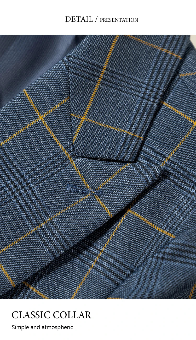 Dark blue 3 Piece Checkered Suit Set  Stylish Business Office Wedding Formal Outfit Elegant full man suit