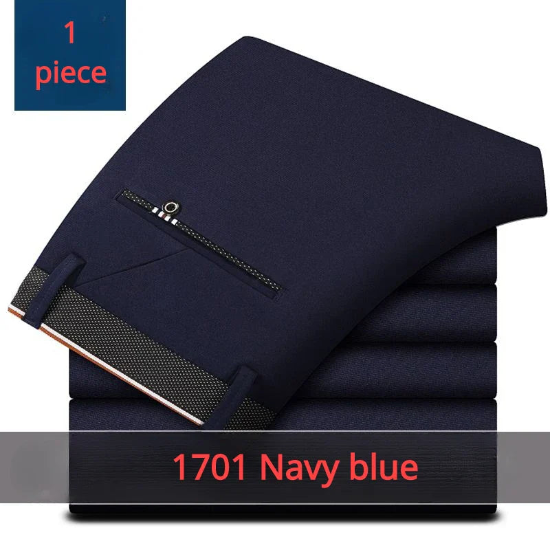 Casual Suit Pants Stretch Men's Dress Pants Black Navy Blue Suit Pants Straight Slim-Fit Business Formal Trousers Plus Size 40