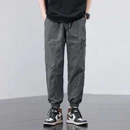 Spring Summer Thin Men's Quick-Dry Cargo Harem Pants Loose Streetwear Joggers with Elastic Cuffs Casual Tapered Trousers Outdoor