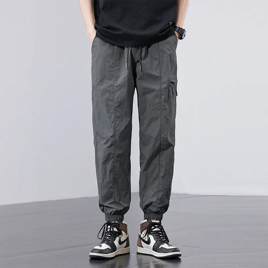 Spring Summer Thin Men's Quick-Dry Cargo Harem Pants Loose Streetwear Joggers with Elastic Cuffs Casual Tapered Trousers Outdoor
