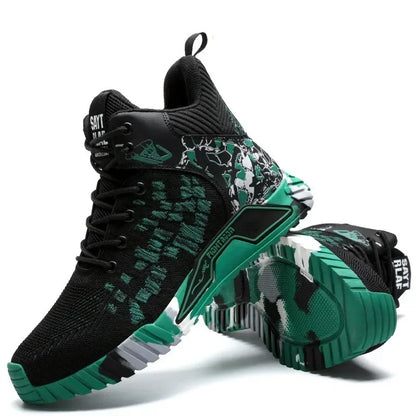Men's All Seasons Safety Shoes Breathable Flying Woven Steel Toe Cap Impact Resistant Puncture Proof mid Cut Sneakers