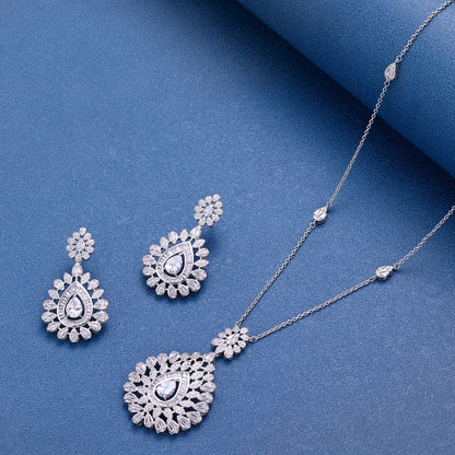 Elegant Women Wedding Jewellery African CZ Crystal Leaf Drop Bridal Necklace Bracelet and Earrings Jewelry Sets