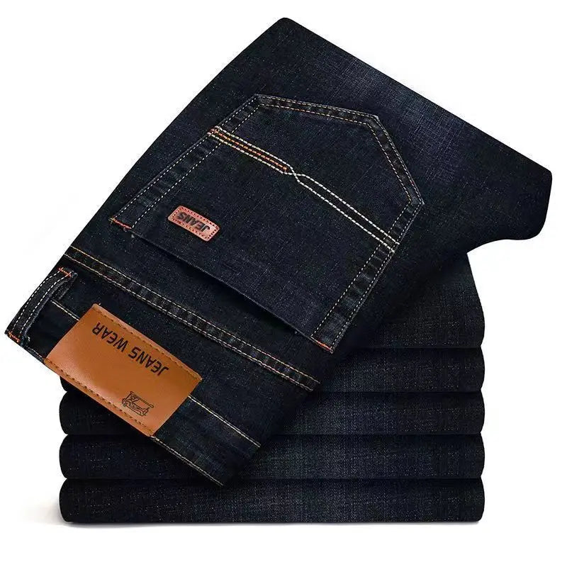 New style jeans, men's slim fit, Korean style comfortable straight leg elastic gray mid waist pants, men's casual denim pants