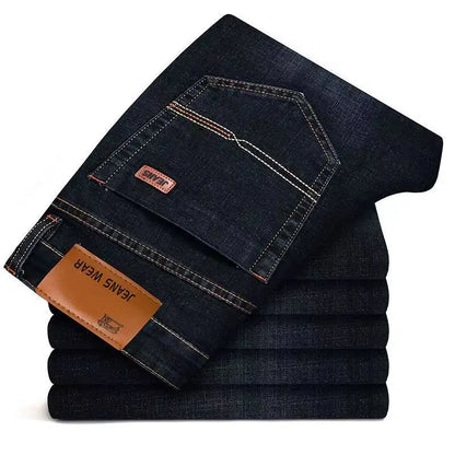 New style jeans, men's slim fit, Korean style comfortable straight leg elastic gray mid waist pants, men's casual denim pants