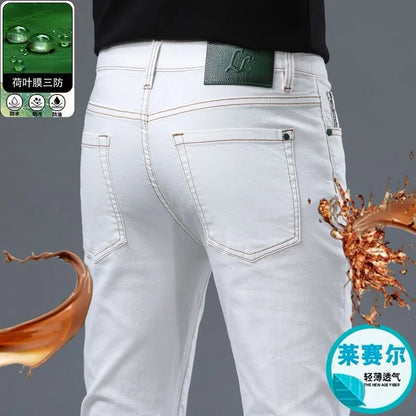 2024 Spring and Autumn New Fashion Solid Color Straight Leg Stretch Jeans Men's Casual Slim Comfortable Breathable Denim Pants