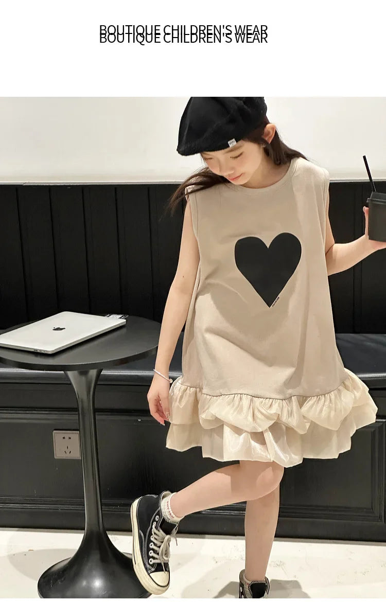 Girl's sleeveless dress new vest dress fluffy little girl princess dress children's summer big child