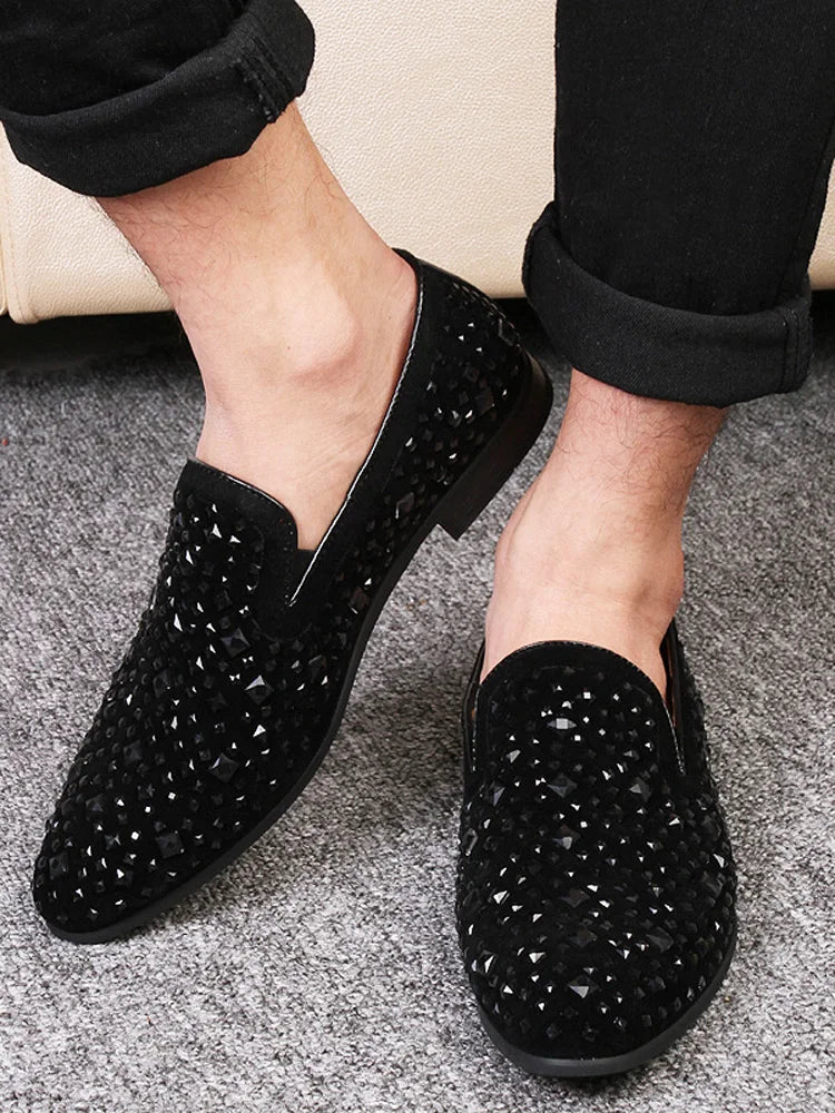 Black Spikes 2022 New Brand Mens Loafers Luxury Shoes Denim And Metal Sequins High Quality Casual Men Shoes