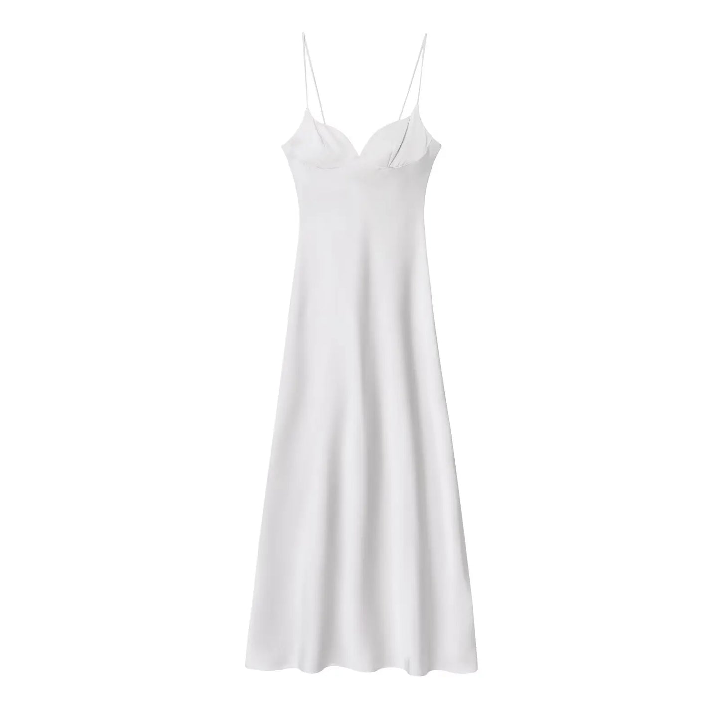 Women Red V-Neck Holiday Style Satin Texture Long Dress Sleeveless Summer Women's Back Zipper Fashion Sling Dresses