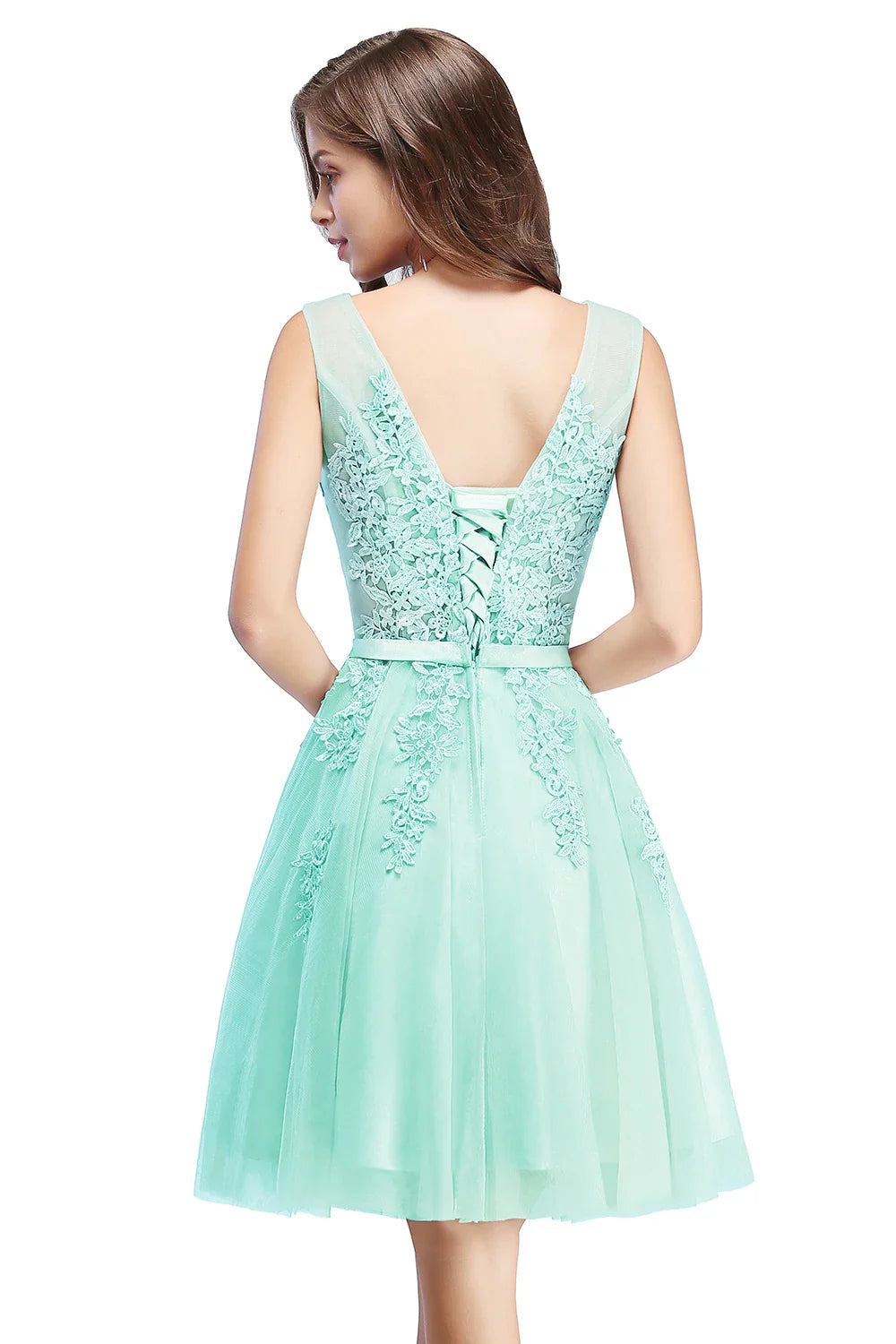 Mint Green Embroidery Lace-up Prom Dress V Neck Bridesmaid Dress Appliques Wedding Dress  Cocktail Dress vestidos para mujer