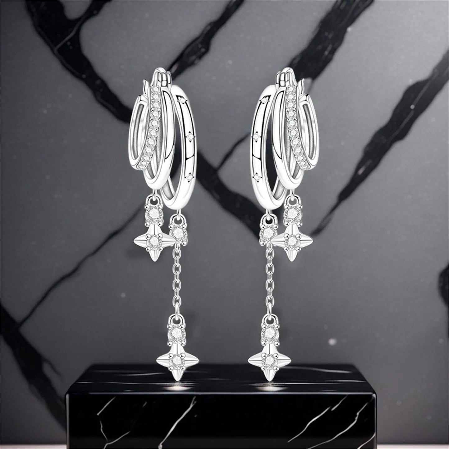 925 Sterling Silver Multi Layer Starry Tassel Drop Earrings Women Earrings Charm Trend Versatile Party Jewelry Gifts