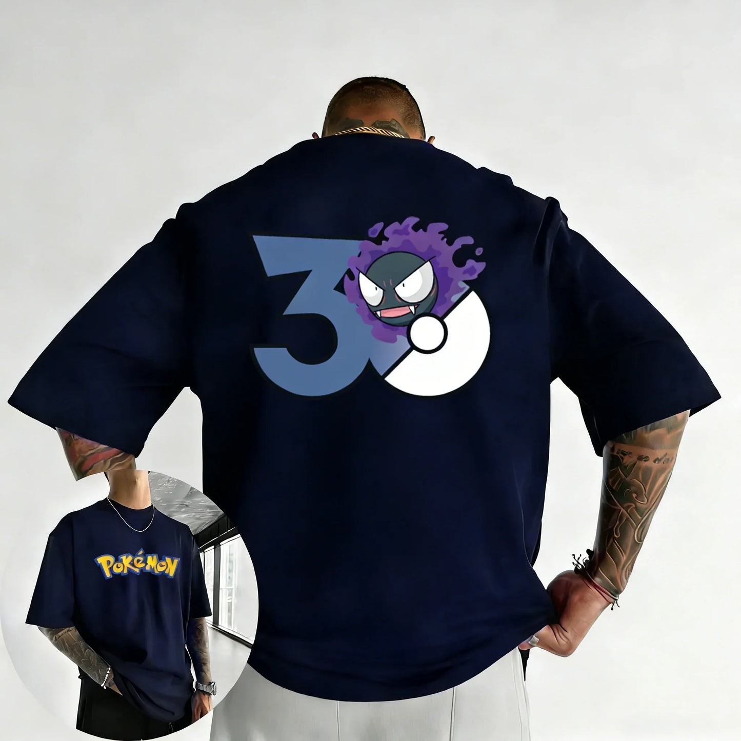 30th Anniversary Gastly Printed T-shirt Summer New Men's and Women's Loose Casual Hip Hop Trendy Short Sleeve Top
