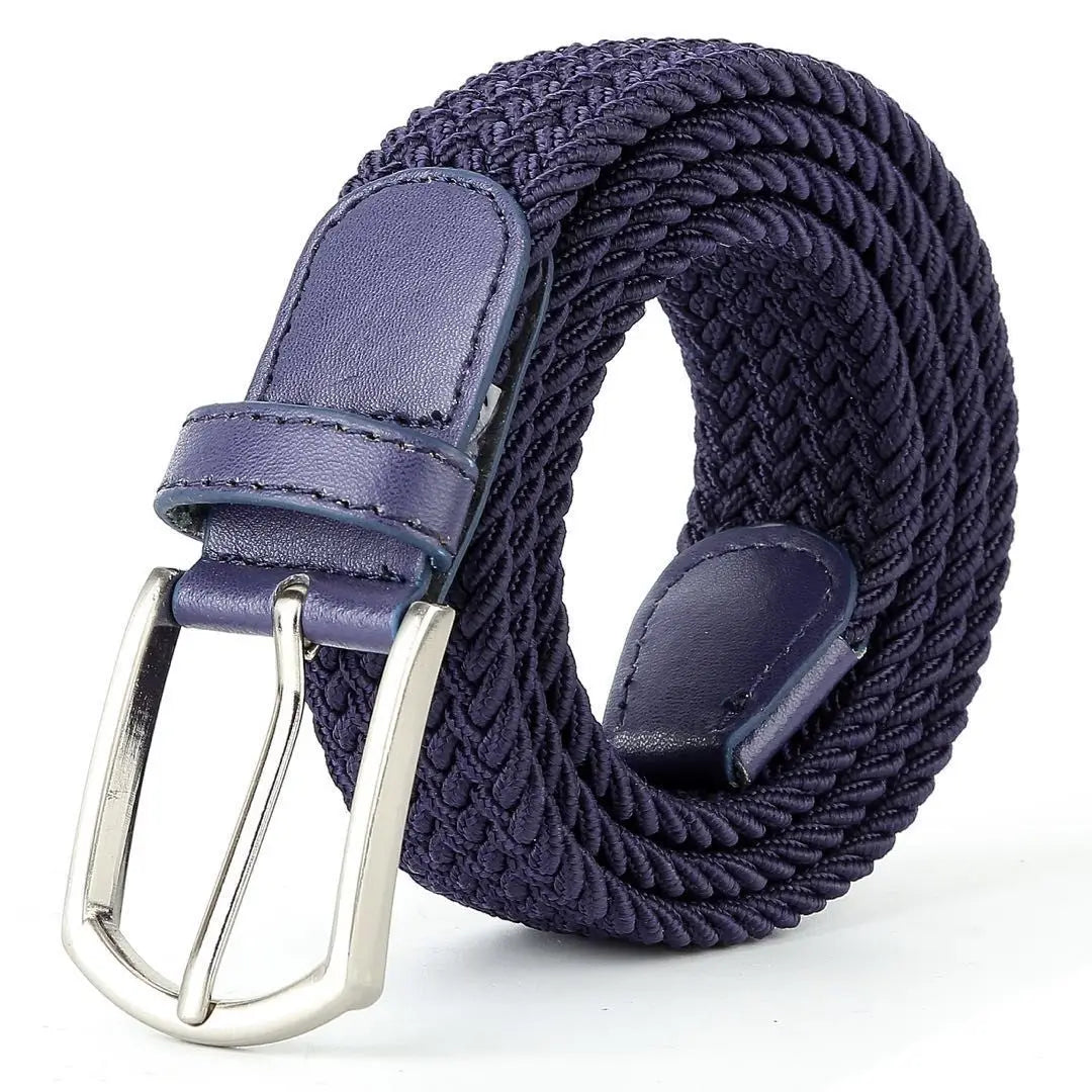 3.3cmX110cmX130cm  2024 High Quality New Men Elastic Braided Belt Casual Women Canvas Korean All match Pin Buckle White Black