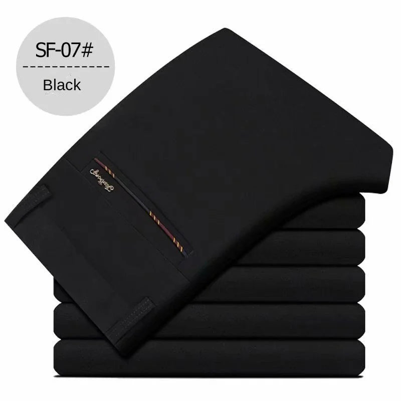 Fashion Men's Dress Pants Black Straight Business Casual Trousers Stretch Non-Ironing Slim Fit Formal Wear Suit Pants for Man