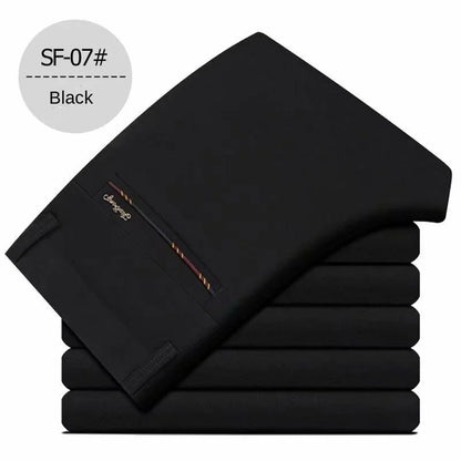 Fashion Men's Dress Pants Black Straight Business Casual Trousers Stretch Non-Ironing Slim Fit Formal Wear Suit Pants for Man