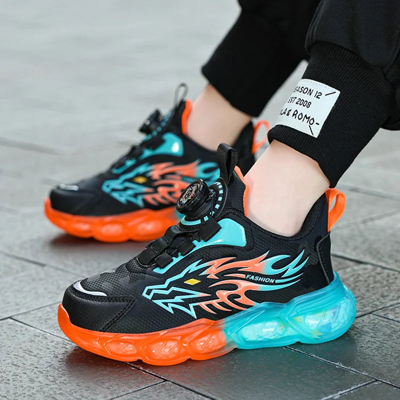 New Boys Sport Shoes Kids Anti-Skid Basketball Sneakers Lightweight Outdoor Running Shoes Children Training Swivel Buckle Design