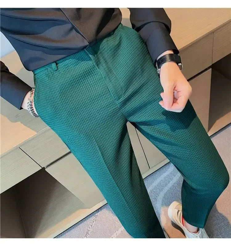 Spring Summer Men's Smart Casual Suit Pants Fashion Slim Fit Solid Color Youthful Vitality Suit Trousers Men Korean Dress Pants